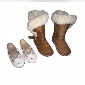 Brown Fur-Lined Boots and White Bunny Shoes